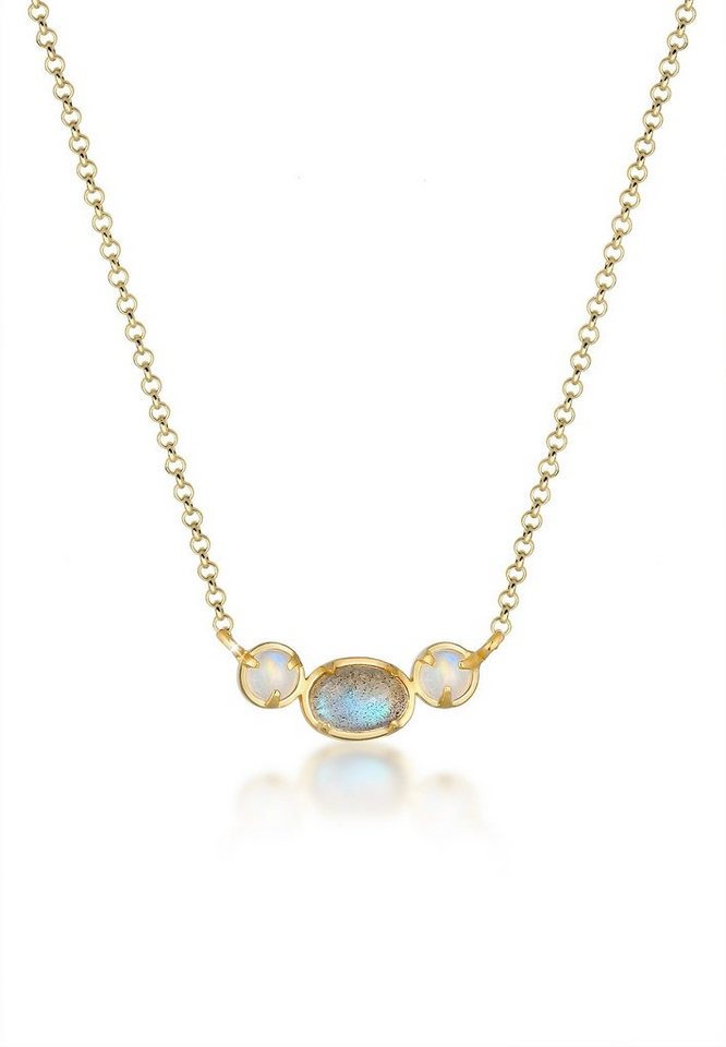 Elli Premium Kette mit Anhänger Mondstein Labradorit 375 Gelbgold von Elli Premium