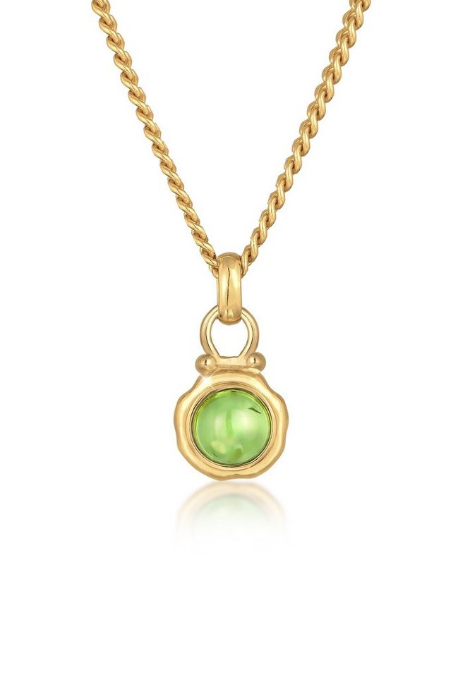 Elli Premium Kette mit Anhänger Peridot Rund Cabochon Klassik 925 Silber vergoldet von Elli Premium