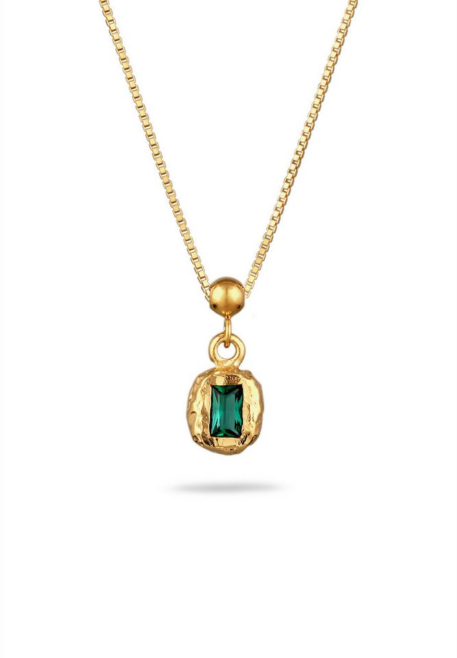 Elli Premium Kette mit Anhänger Rechteck Synthetischer Smaragd Grün 925 Sterling Silber von Elli Premium