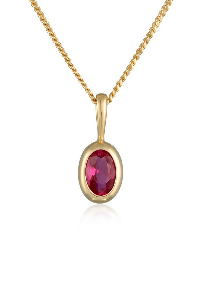 Elli Premium Kette mit Anhänger Rubin synthetisch Soltiär Klassik 375er Gelbgold, Oval von Elli Premium