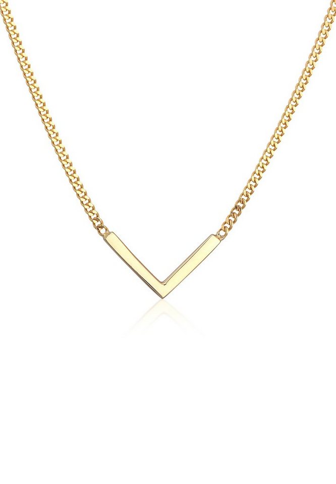 Elli Premium Kette mit Anhänger V-Kette Geo Minimal 375 Gelbgold, V-Kette von Elli Premium