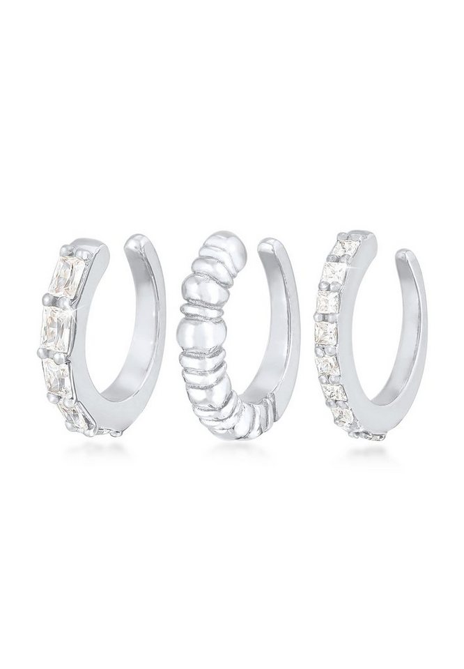 Elli Premium Ohrklemmen-Set Earcuff Geo Zirkonia Riffel 3er Set 925 Silber von Elli Premium