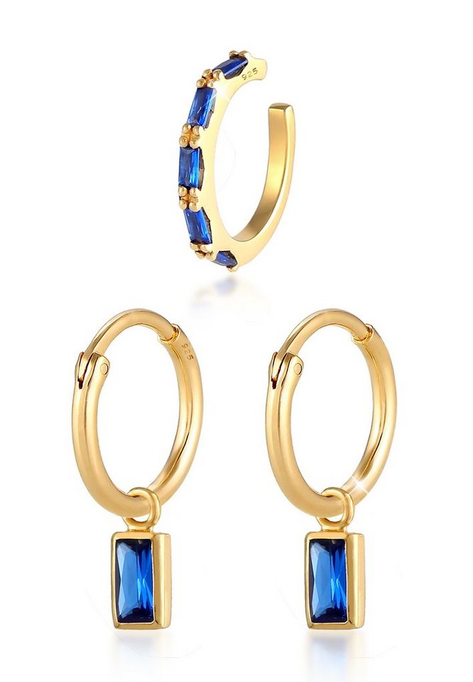 Elli Premium Ohrring-Set Creolen Earcuff Saphir Blau 2er Set 925 Silber von Elli Premium