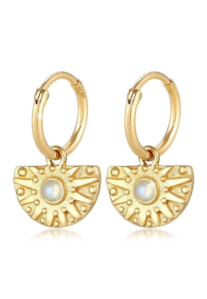 Elli Premium Paar Creolen Creolen Mondstein Vintage Ornament 925er Silber, Ornament von Elli Premium