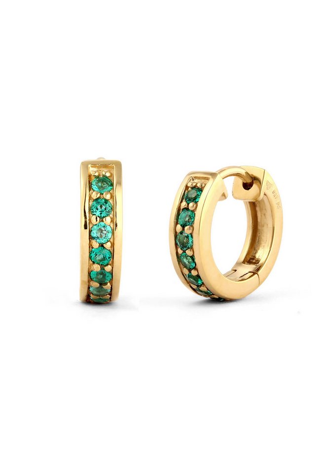 Elli Premium Paar Creolen Creolen Synthetischer Smaragd Grün 925 Sterling Silber vergoldet von Elli Premium