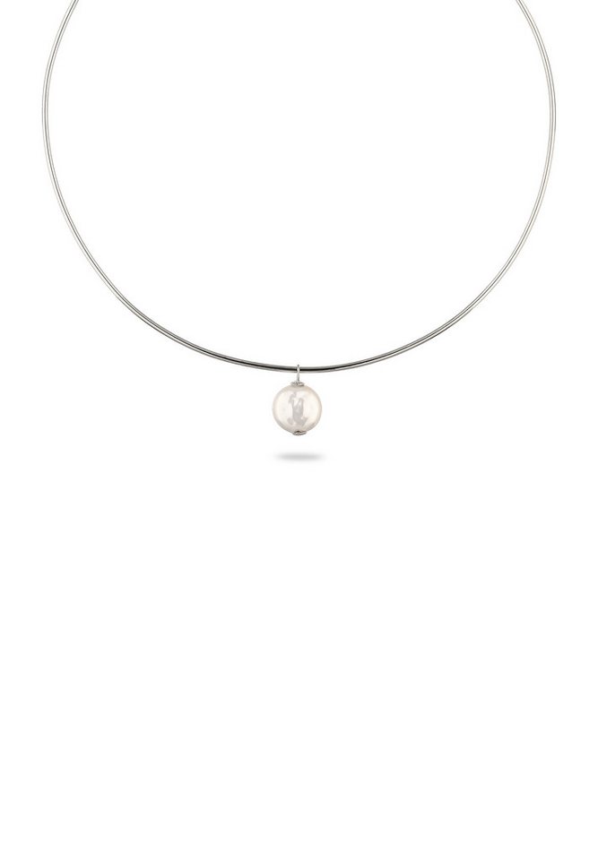 Elli Premium Perlenkette Halsreif Muschelkernperle Barocke Flach Weiß 925 Sterling Silber von Elli Premium
