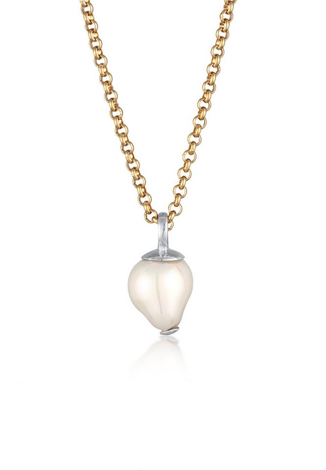 Elli Premium Perlenkette Muschelkernperle Weiß 925 Sterling Silber vergoldet von Elli Premium