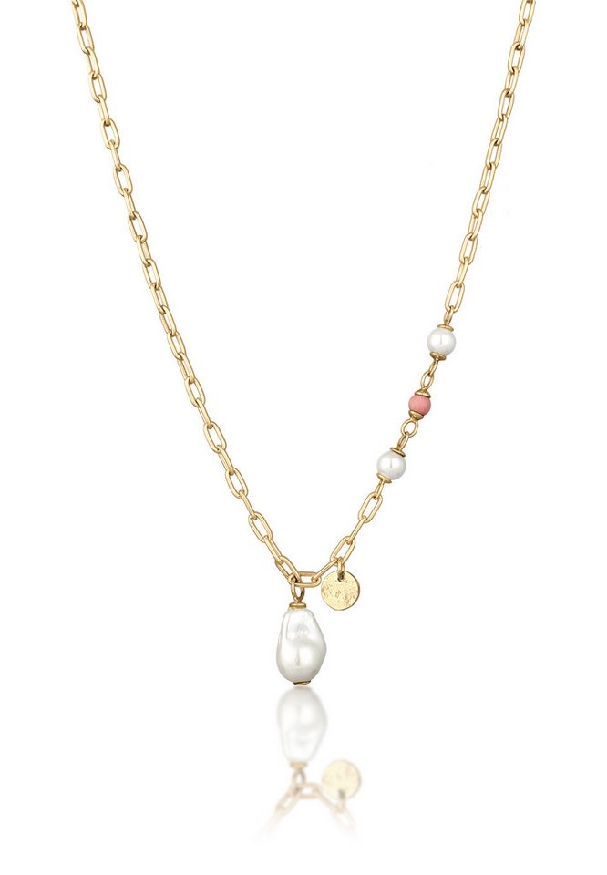 Elli Premium Perlenkette Muscherlkernperle Rhodonit Rosa 925 Sterling Silber vergoldet von Elli Premium
