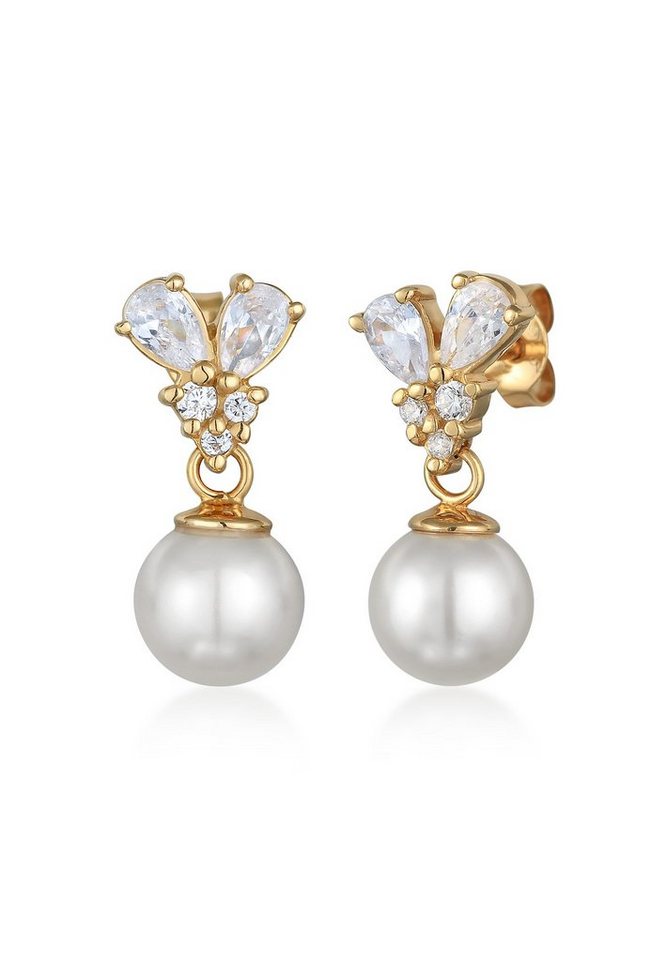 Elli Premium Perlenohrringe Zirkonia Synthetische Perle 925 Sterling Silber, Kugel von Elli Premium