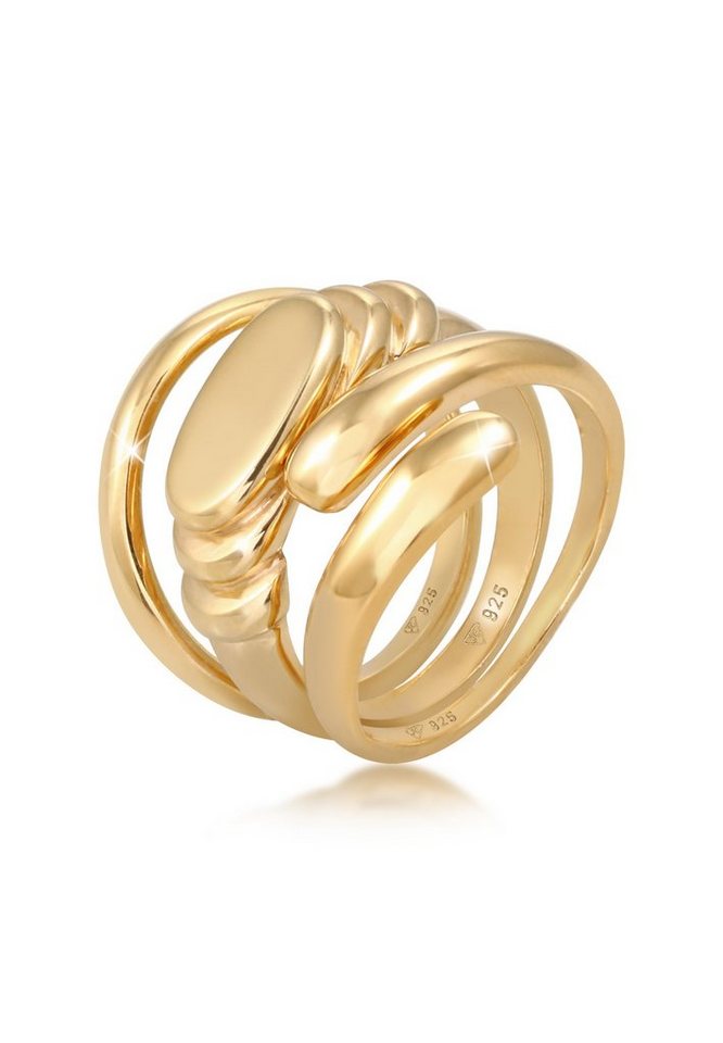 Elli Premium Ring-Set Bandring Siegelring Wickelring Trio Set 925 Silber, Siegelring von Elli Premium