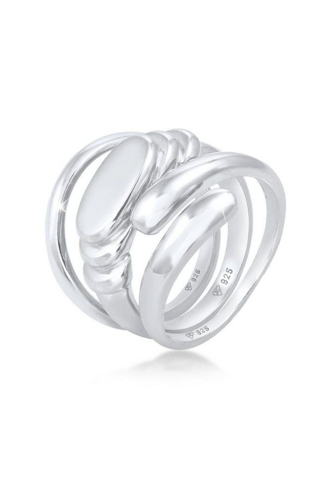 Elli Premium Ring-Set Bandring Siegelring Wickelring Trio Set 925 Silber, Siegelring von Elli Premium
