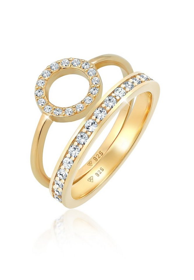 Elli Premium Ring-Set Memorie Kreis Geo 2er Set 925 Silber, mit Kristallen von Swarovski®, Kreis von Elli Premium