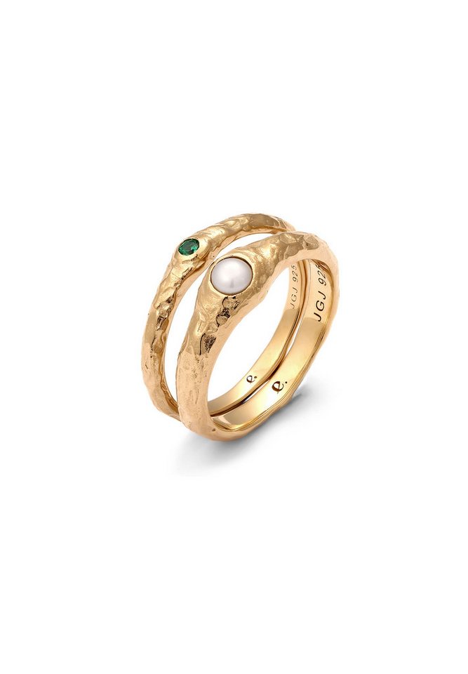 Elli Premium Ring-Set Set mit Perle Synthetischer Smaragd Grün 925 Sterling Silber vergoldet Elli Premium Ring-Set Set mit Perle Synthetischer Smaragd Grün 925 Sterling Silber vergoldet von Elli Premium