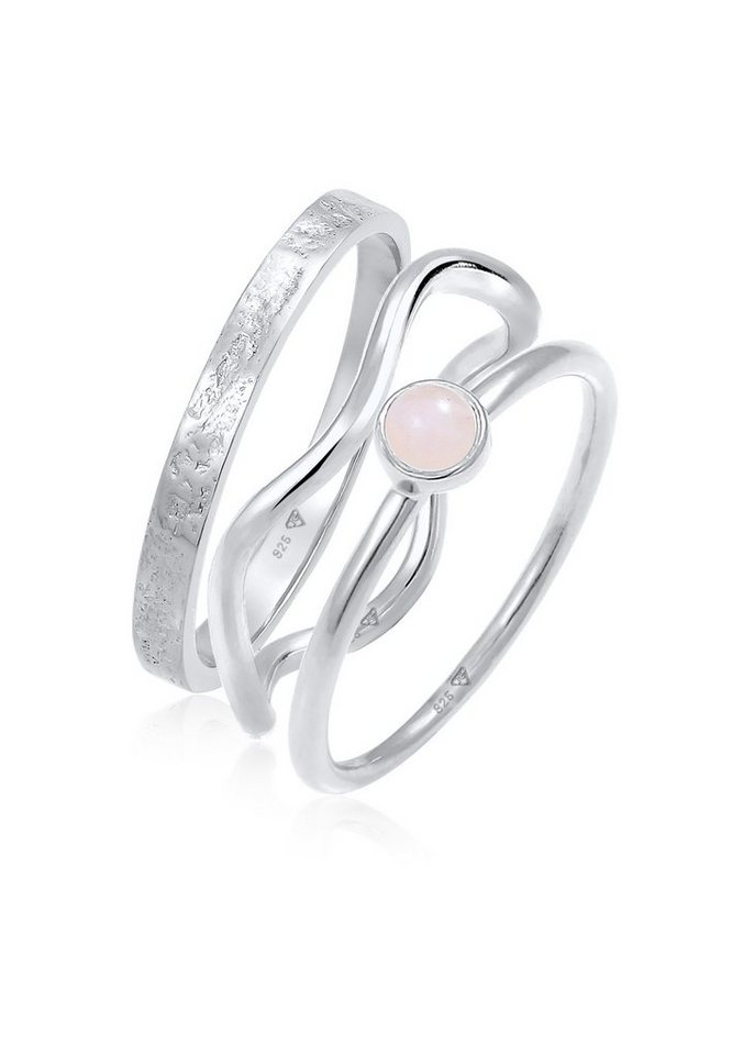 Elli Premium Ring-Set Solitär Rosa Quarz 3er Ring Set 925 Silber von Elli Premium