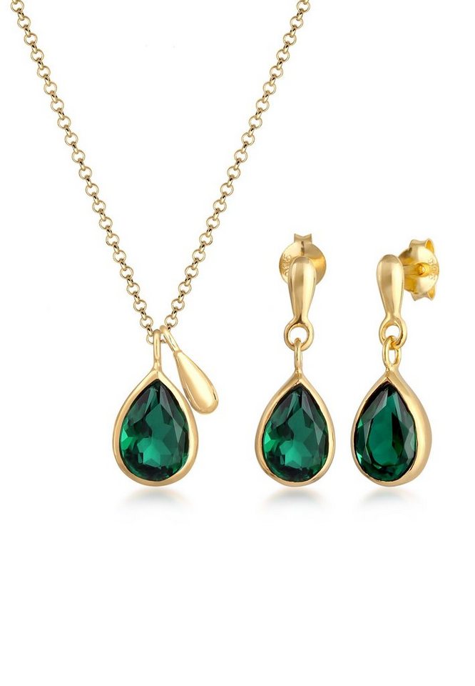 Elli Premium Schmuckset Kette Ohrringe Torpfen Quarz Grün 925 Silber von Elli Premium