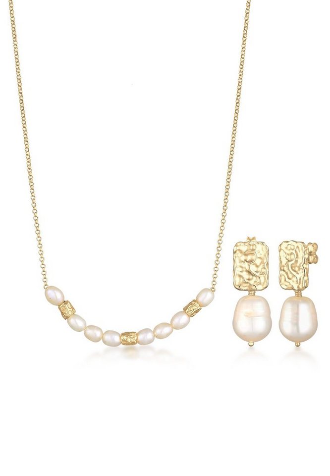 Elli Premium Schmuckset Süßwasserperlen Barock Elegant 2er Set 925 Silber, Schmuckset von Elli Premium