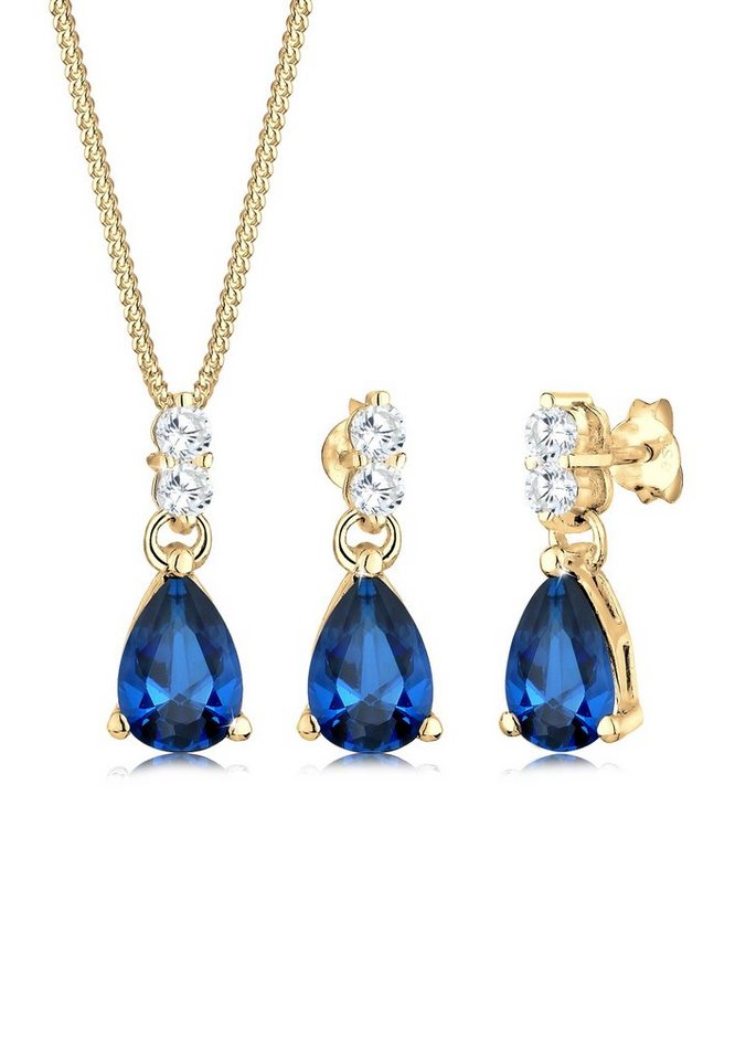 Elli Premium Schmuckset Zirkonia Synthetischer Saphir Blau 925 Sterling Silber von Elli Premium
