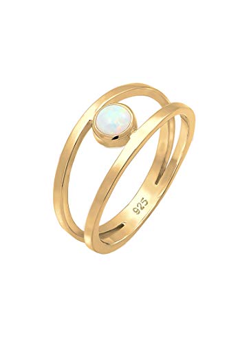 Elli Ring Damen Bandring Zweireihig Synthetischer Opal in 925 Sterling Silber von Elli