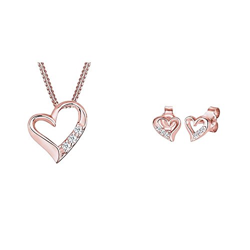 DIAMORE Halskette Herz Diamant (0.06 ct.) 925 + DIAMORE Damen Ohrstecker Herz Silber Diamant (0.06 ct.) 925 von Elli
