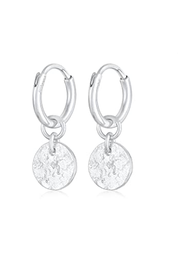 Elli Creolen Silber 925 Plättchen Ohrringe Damen Kreolen für Frauen Durchmesser 10mm mit Coin Anhänger 0305991722 von Elli