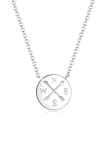 Elli Halskette Damen Plättchen Kompass Wanderer Reise Trend in 925 Sterling Silber von Elli