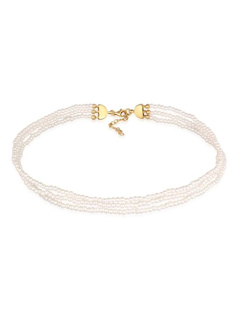Elli - 3-reihige Damen-Choker-Halskette in Weiß aus Kunstperlen und vergoldetem 925er Sterlingsilber von Elli