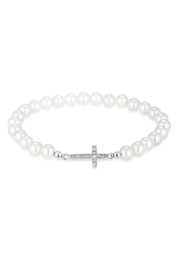 Elli Armband Damen Kreuz Elegant mit Muschelkernperlen und Kristallen aus 925 Sterling Silber von Elli