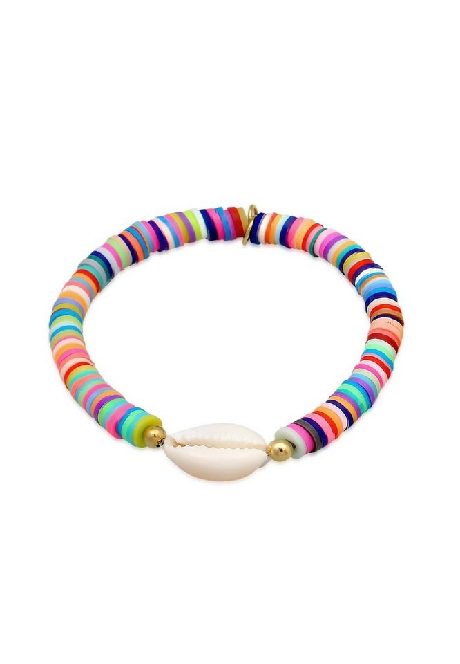 Elli Armband Heishi Perlen Bunt Kauri Muschel 925 Silb, Heishi Beads von Elli