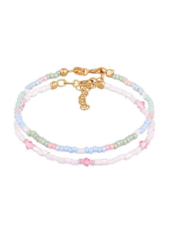 Elli Armband Kids Glas Perlen Pastell 2er Set 925 Silber, Kugel von Elli