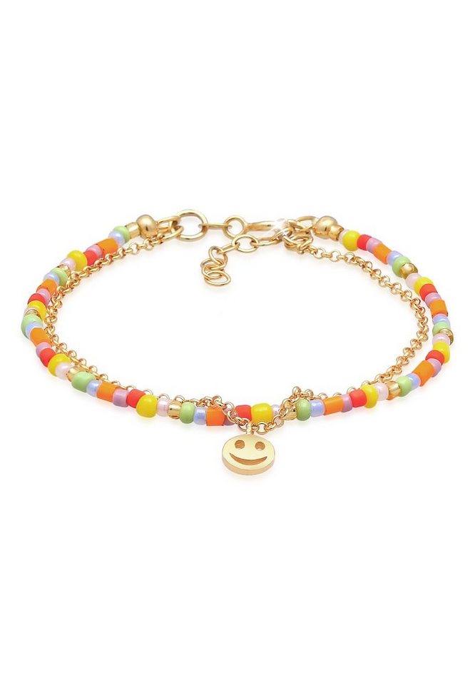 Elli Armband Kids Layer Smiling Beads Bunt 925 Silber vergoldet, mit Smiling Face von Elli