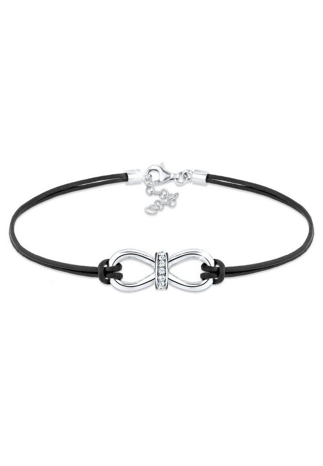 Elli Armband Leder Infinity Kristalle 925 Silber (kein Set, 1-tlg), Infinity von Elli