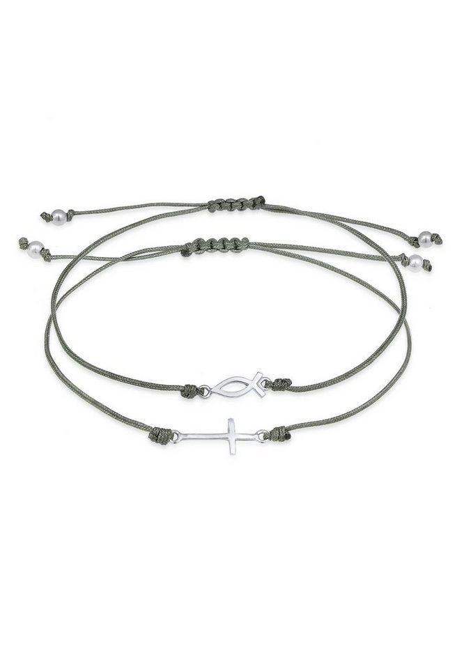 Elli Armband Set Kreuz Fisch Kommunion Nylon (2 tlg) 925 Silber, Fisch von Elli