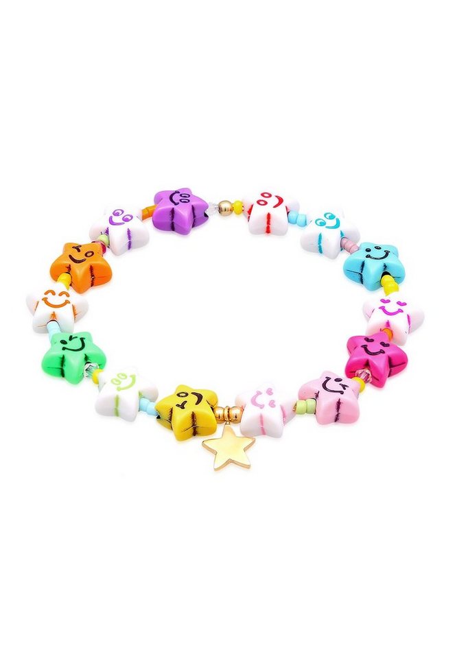 Elli Armband Smiling Stern Bunt Nylon 925 Silber vergoldet, mit Smiling Face von Elli