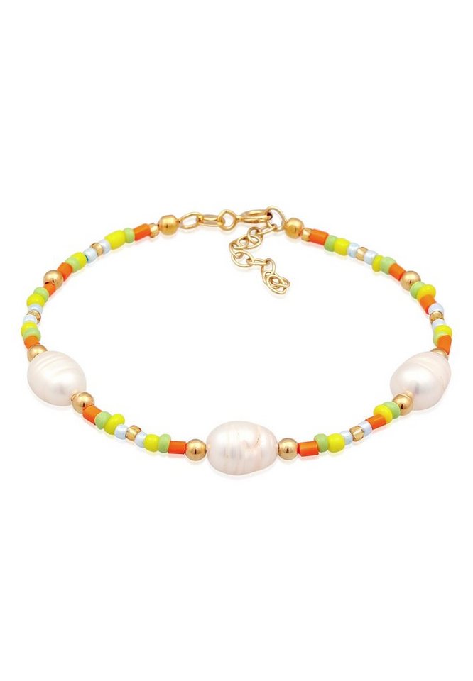 Elli Armband Süßwasser-Zuchtperlen Glas Beads Bunt 925 Silber von Elli