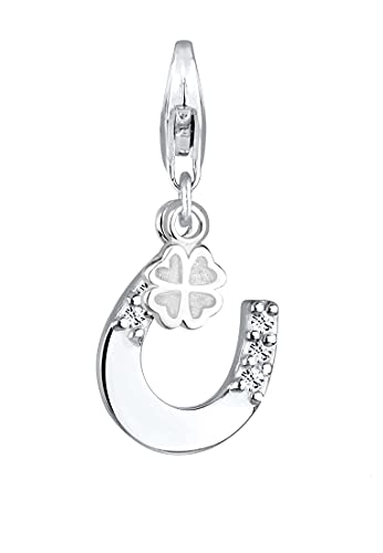 Elli Charm Damen Anhänger Hufeisen Kleeblatt mit Kristallen in 925 Sterling Silber von Elli