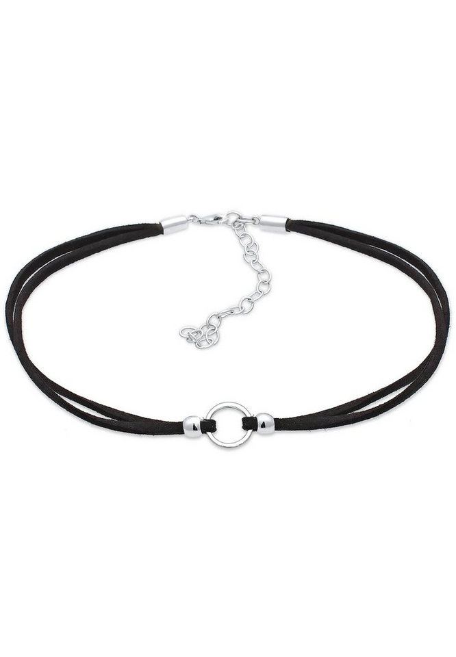 Elli Collier Halsband schwarz Choker mit Kreis 925 Silber von Elli