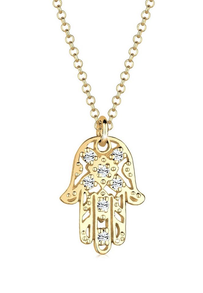 Elli Collierkettchen Hamsa Hand 925 Silber vergoldet, mit Kristallen von Swarovski® von Elli