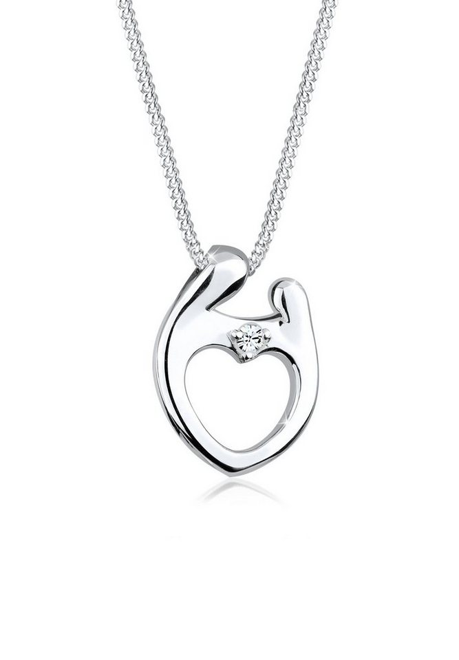 Elli Collierkettchen Herz Mutter Kind Symbol Glas Kristall Weiß 925 Sterling Silber von Elli