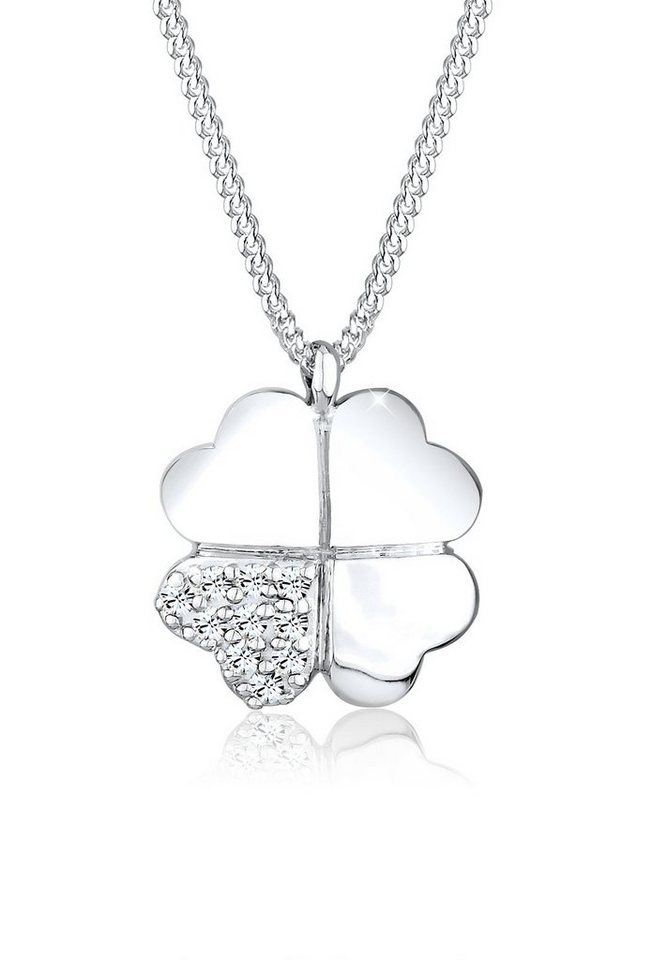 Elli Collierkettchen Kleeblatt Glas Kristalle Weiß 925 Sterling Silber von Elli