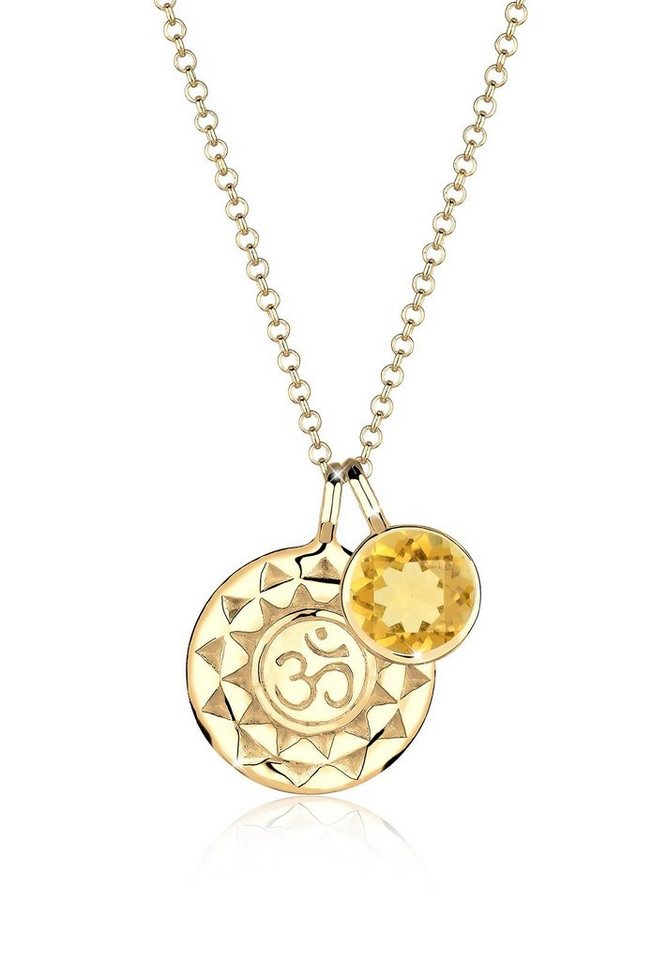Elli Collierkettchen Om Anhänger Citrin Edelstein 925 Silber vergoldet von Elli