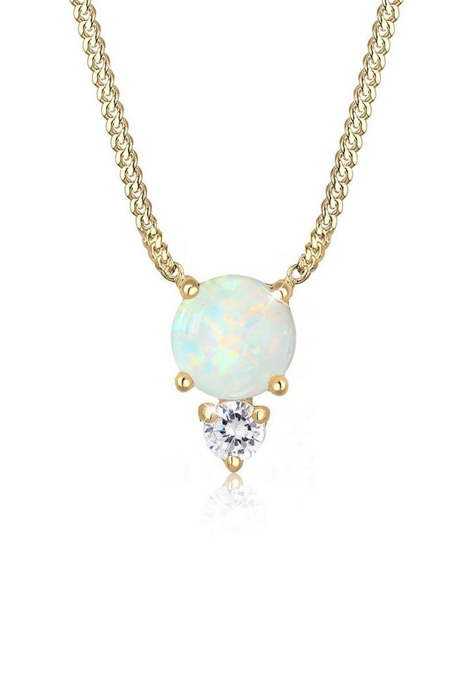 Elli Collierkettchen Zirkonia Synthetischer Opal Weiß 925 Sterling Silber vergoldet Elli Collierkettchen Zirkonia Synthetischer Opal Weiß 925 Sterling Silber vergoldet von Elli
