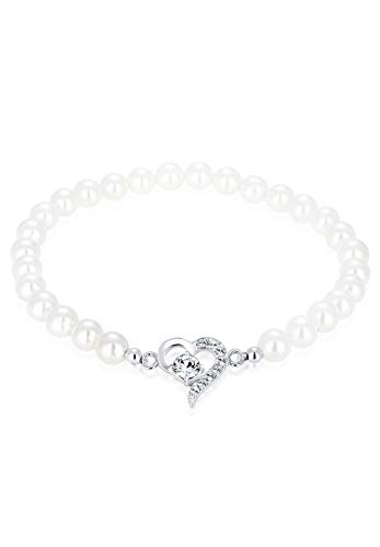 Elli Armband Damen Herz mit Muschelkernperlen und Kristalle in 925 Sterling Silber von Elli