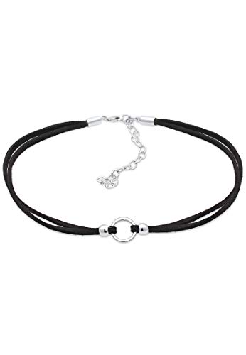 Elli Halskette Damen Choker Trend Kreis mit Veloursleder Schwarz in 925 Sterling Silber von Elli