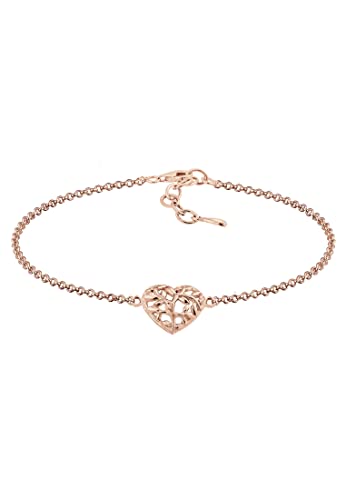 Elli Armband Damen Lebensbaum Herz Blatt Floral in 925 Sterling Silber Rosé vergoldet von Elli