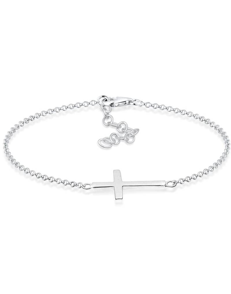 Elli - Damen-Armband in Silber-Optik mit religiösem Kreuz-Motiv aus 925er Sterlingsilber mit Rosévergoldung von Elli