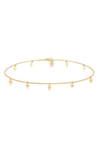 Elli Halskette Damen Choker Geo Kreis Basic Matt Coin in 925 Sterling Silber Vergoldet von Elli