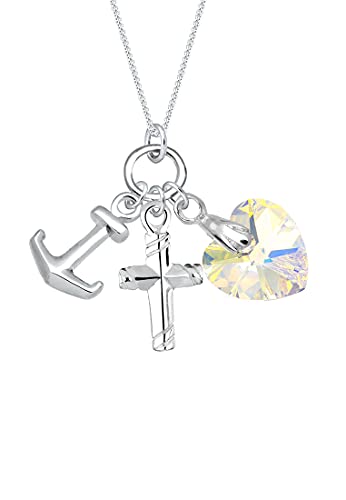 Elli Halskette Damen Anker Herz Kreuz Anhänger Filigrian mit Kristallen aus 925 Sterling Silber von Elli