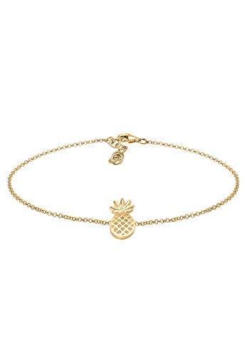 Elli Fußschmuck Damen Fußkettchen Ananas Tropical in 925 Sterling Silber vergoldet von Elli