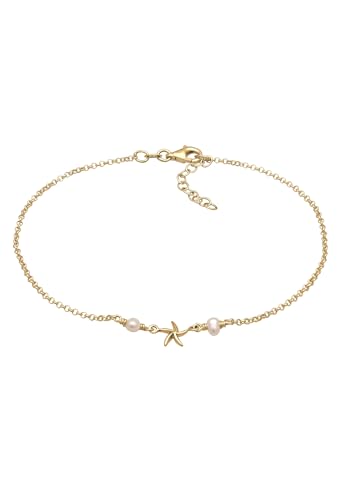 Elli Fußschmuck Damen Fußkettchen Seestern Perle Beach in 925 Sterling Silber vergoldet von Elli