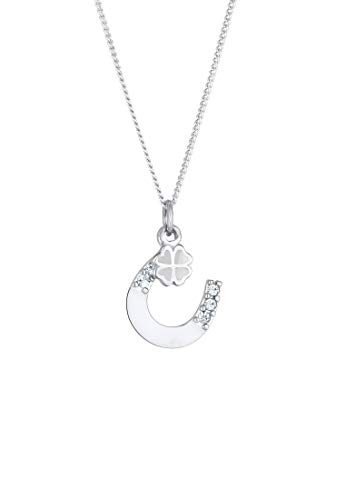 Elli Halskette Damen Anhänger Hufeisen Kleeblatt mit Kristallen in 925 Sterling Silber von Elli